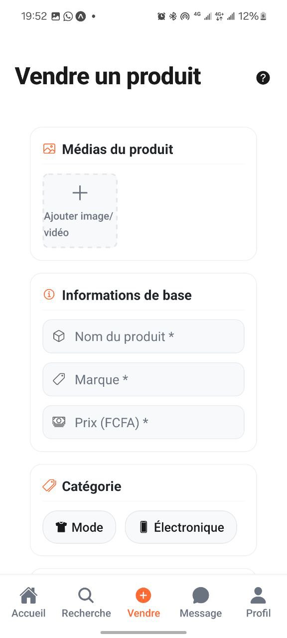 Vendre un produit - Formulaire création